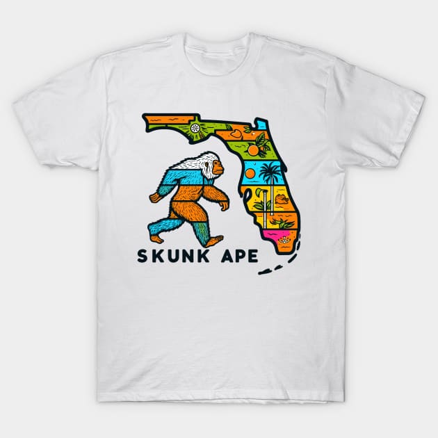 Florida Skunk Swamp Ape - Map of Florida with Bigfoot Sasquatch Image T-Shirt by cloudhiker